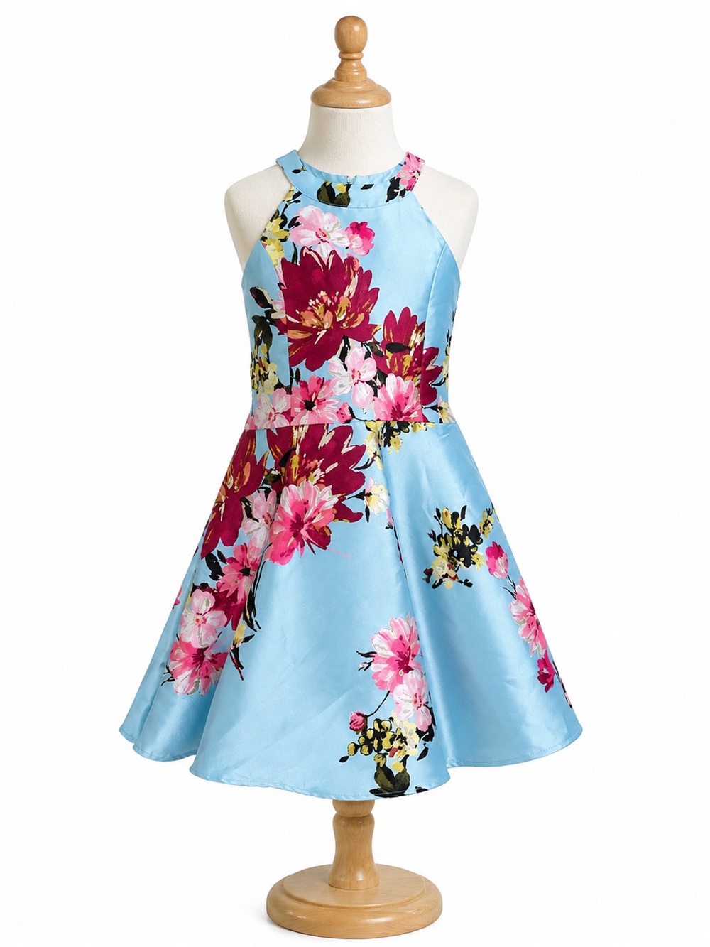 Zunie Blue Floral Halter Fit-and-Flare Girls Dress